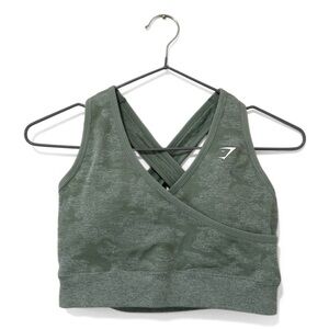 Gymshark Green Camo Faux-Wrap Sports Bra Size Medium